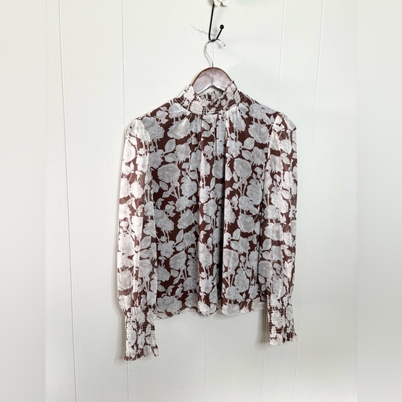 Wilfred Tops - Wilfred aritzia brown tan long sleeve smocked floral top size SM